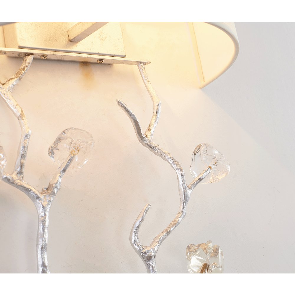 1-Light Silver Wall Sconce With Clear Glass Accents And A Fabric Shade