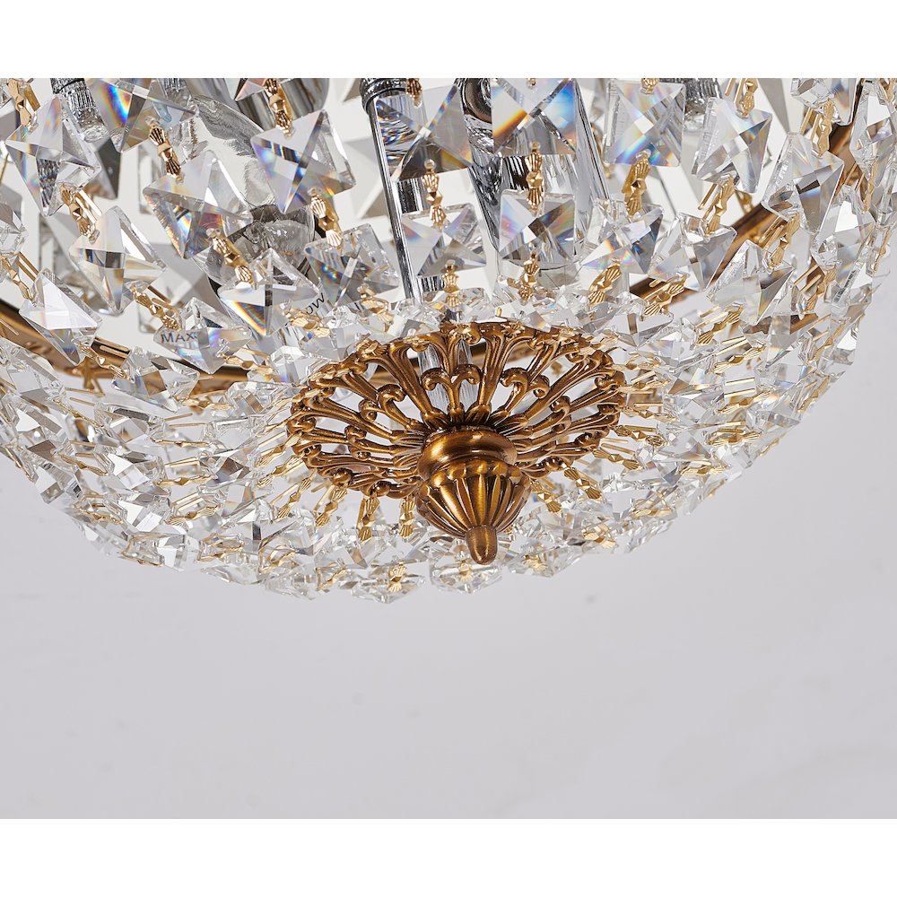 2-Light Antique Gold Flush Mount With Clear Hanging Crystals