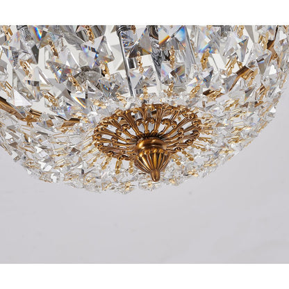 2-Light Antique Gold Flush Mount With Clear Hanging Crystals