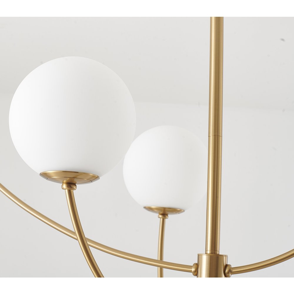 4-Light Brass Chandelier With White Glass Shades