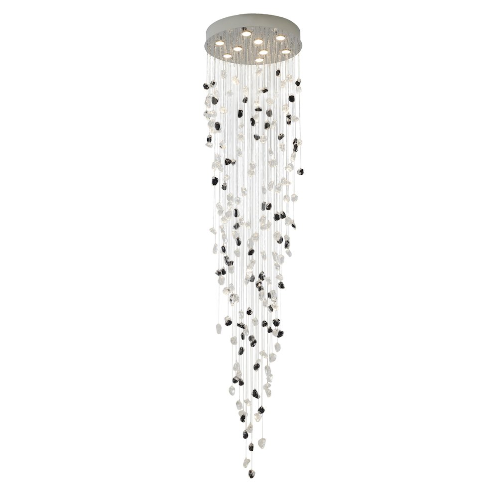 9-Light Chrome Chandelier With Clear And Amber Glass Stones