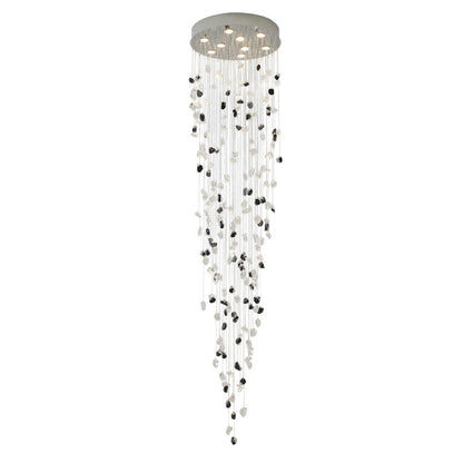 9-Light Chrome Chandelier With Clear And Amber Glass Stones