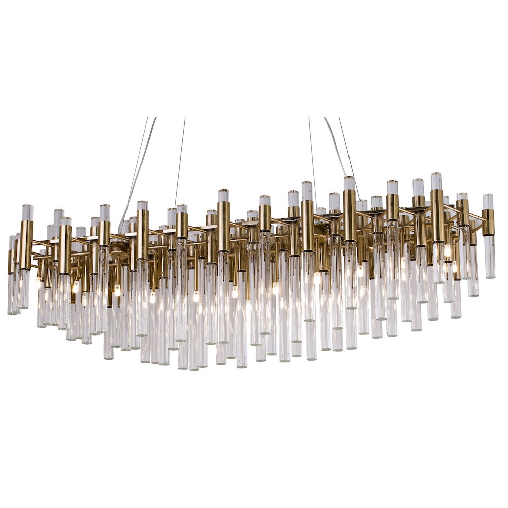 20-Light Gold Metal Chandelier With Clear Glass Rods