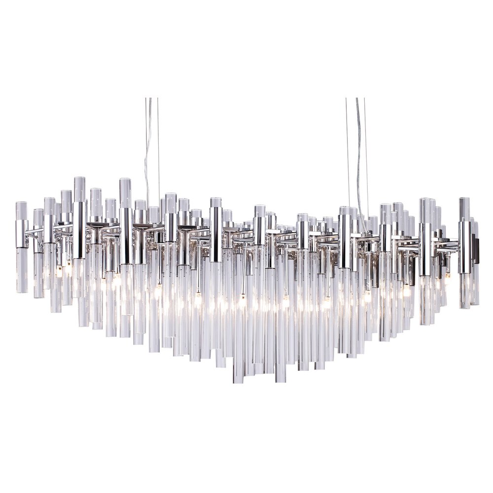 20-Light Polished Chrome Metal Chandelier With Clear Glass Rods