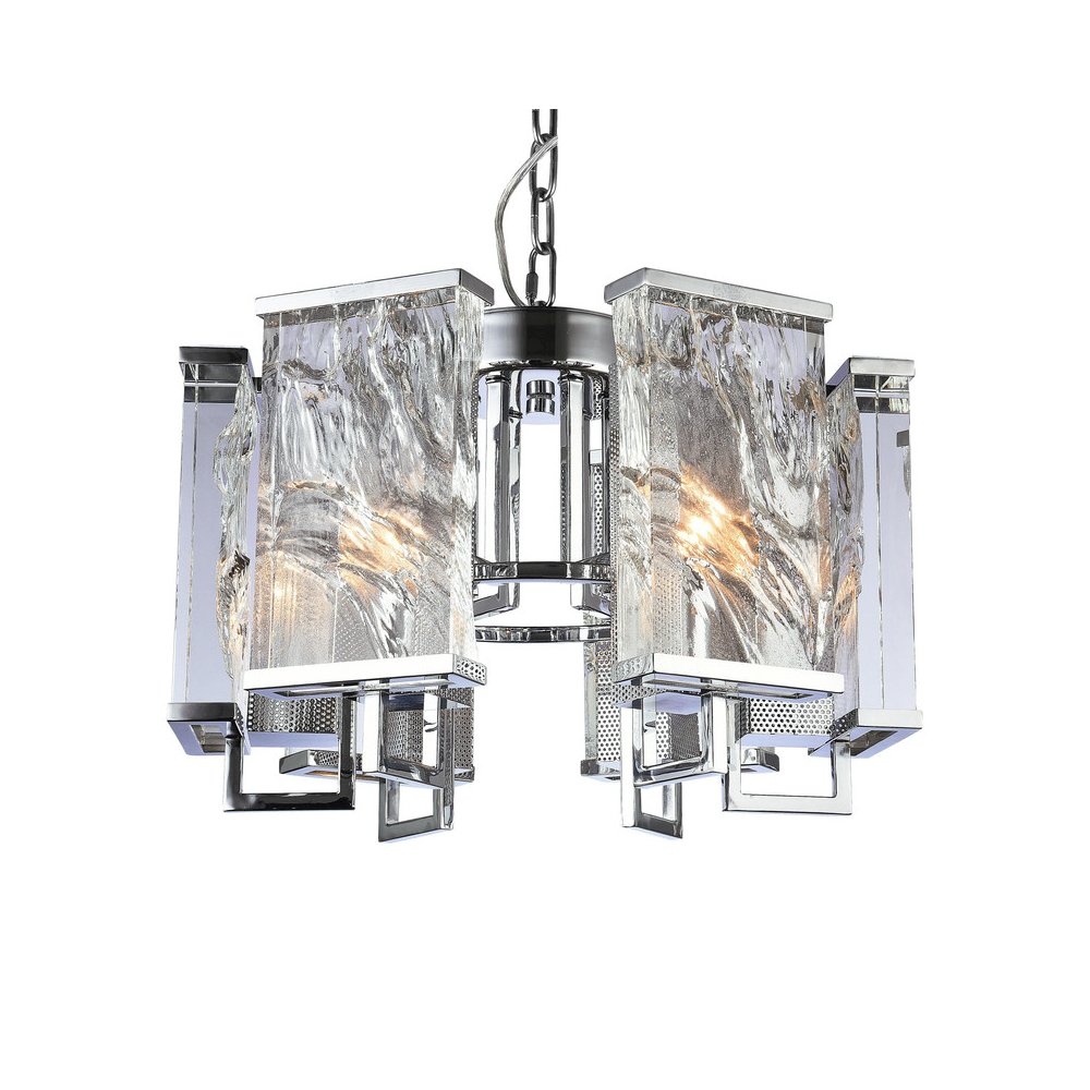 6-Light Chrome Metal Chandelier With Clear Crystal Plaques