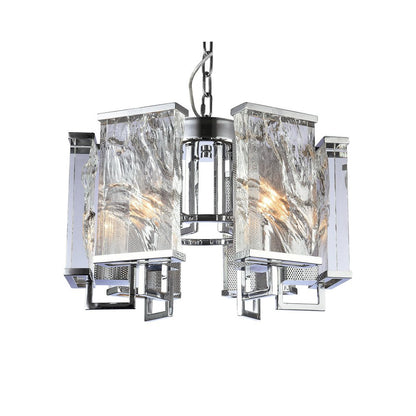 6-Light Chrome Metal Chandelier With Clear Crystal Plaques