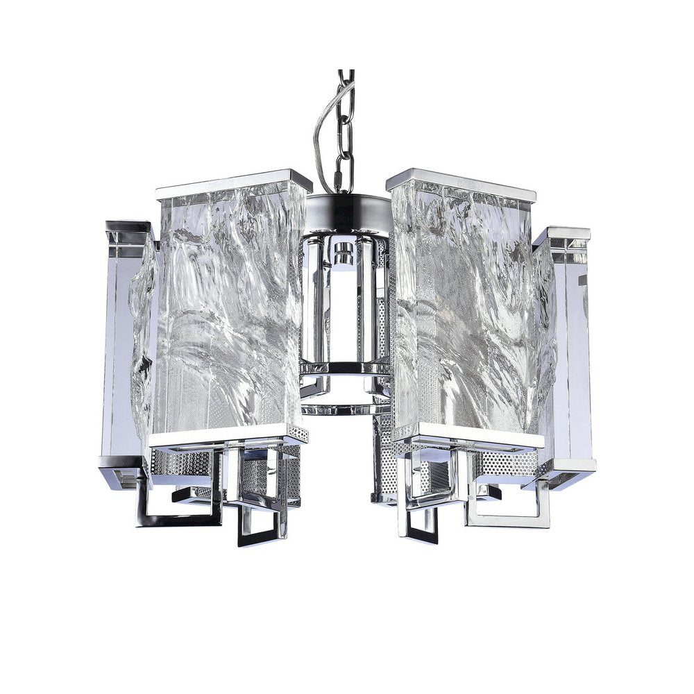 6-Light Chrome Metal Chandelier With Clear Crystal Plaques