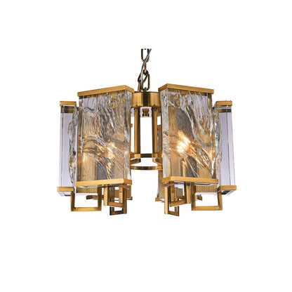 6-Light Brass Metal Chandelier With Clear Crystal Plaques