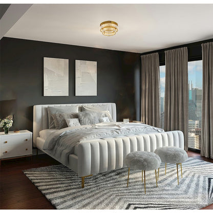 2-Light Brass Dimmable LED Flush Mount With Clear Crystals