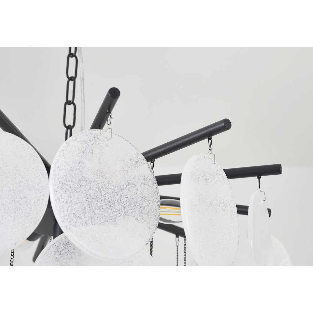 7-Light Satin Black Chandelier With Frosted White Glass Petals