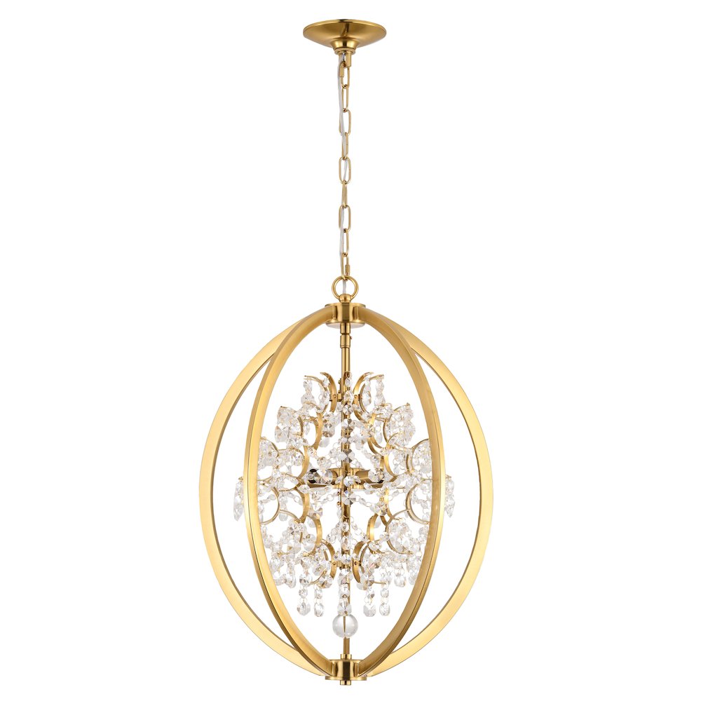 4-Light Antique Brass Metal Chandelier With Clear Crystals