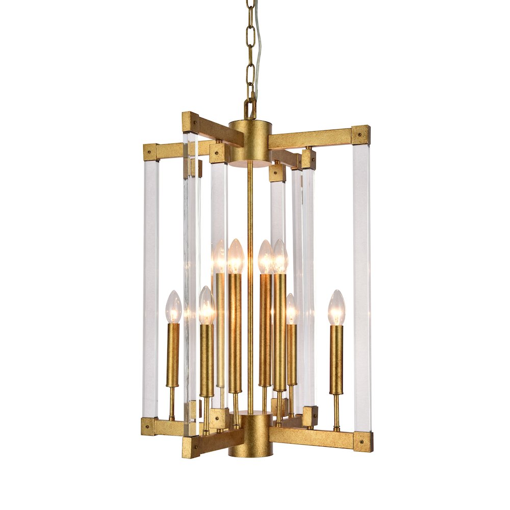 8-Light Antique Gold Chandelier With Clear Acrylic Arms