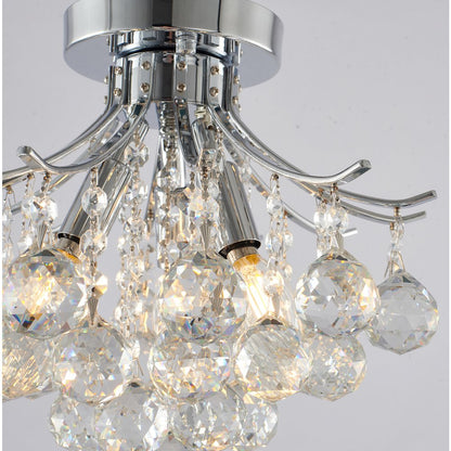 3-Light Chrome Metal Flush Mount With Clear Crystals
