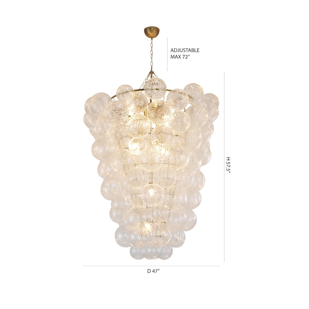 12-Light Brass Chandelier With Clear Swirl Glass Shades