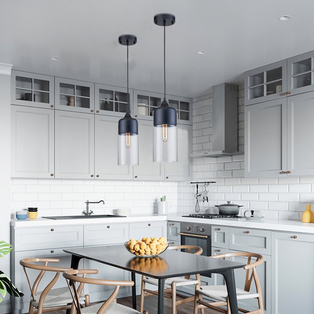1-Light Matte Black Single Pendant With A Clear Glass Shade