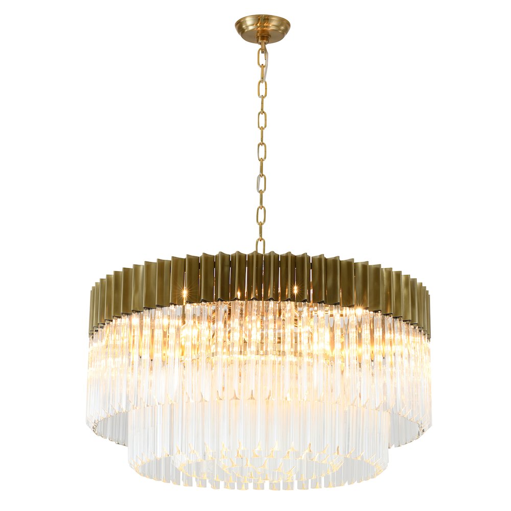 12-Light Brass Chandelier With Clear Crystals