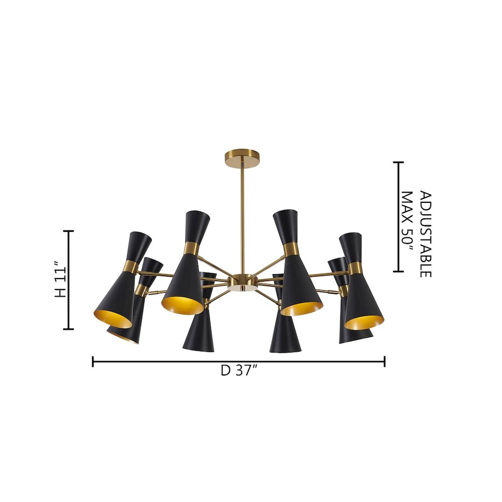 8-Light Gold Chandelier With Sand Black Cone Shades