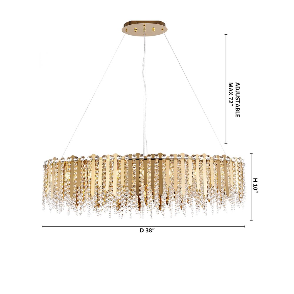 16-Light Gold Stainless Steel Chandelier With Clear Crystal Beads