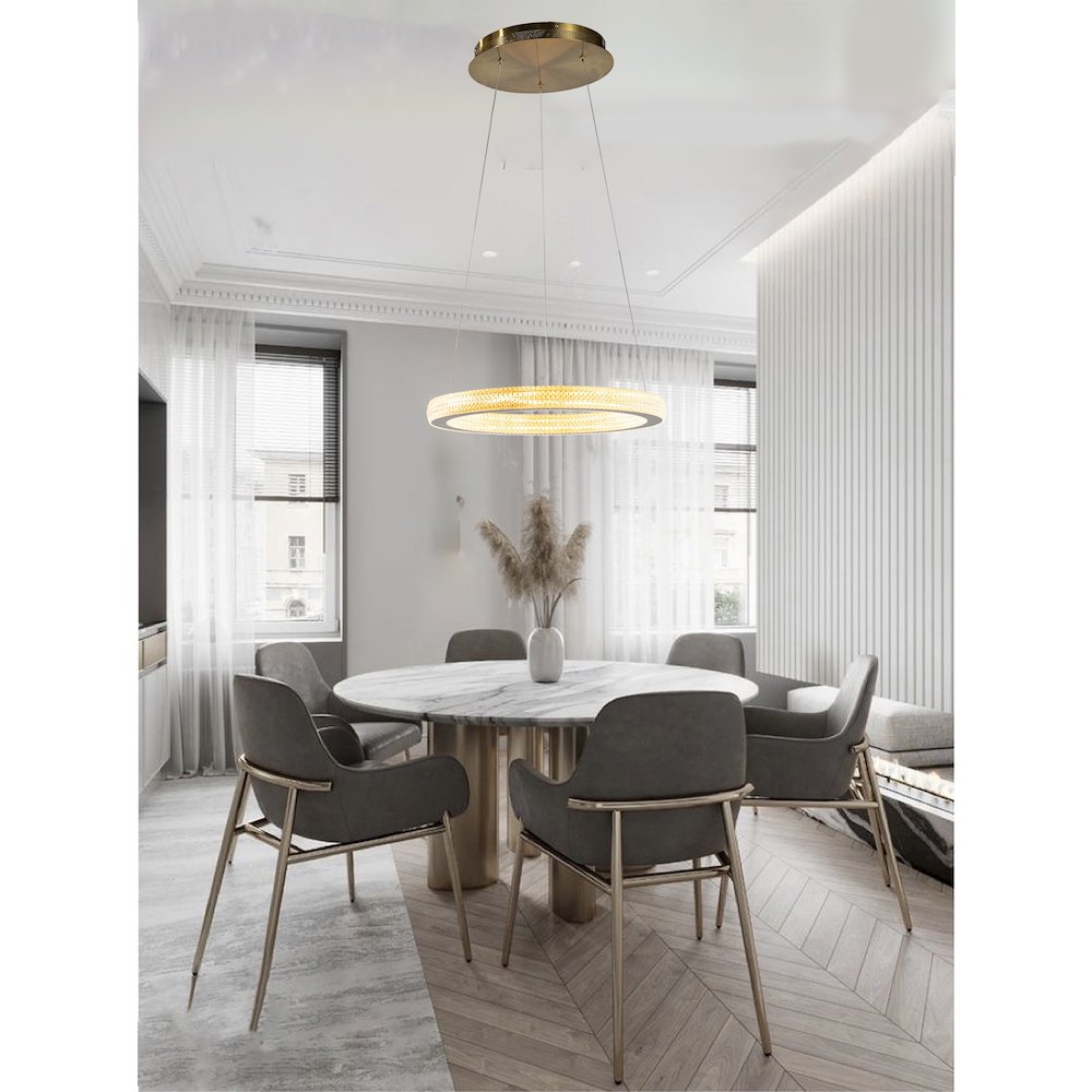 1-Light Sand Gold LED Chandelier With A Clear Acrylic Diffuser