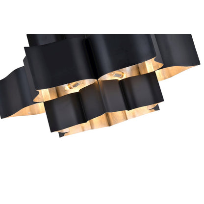 12-Light Matte Black Iron Chandelier With A Silver Leaf Interior