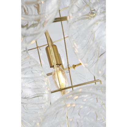 12-Light Brass Chandelier With Clear Swirl Glass Shades