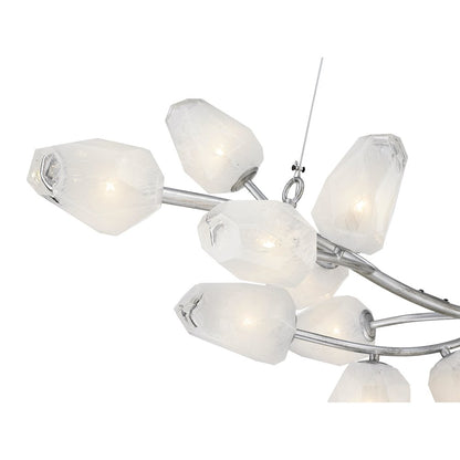 20-Light silver iron frame chandelier with white glass shades