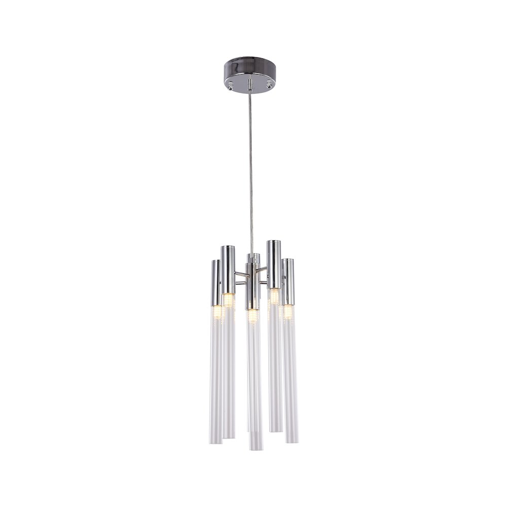 6-Light Chrome Single Pendant With Clear Glass Tubes