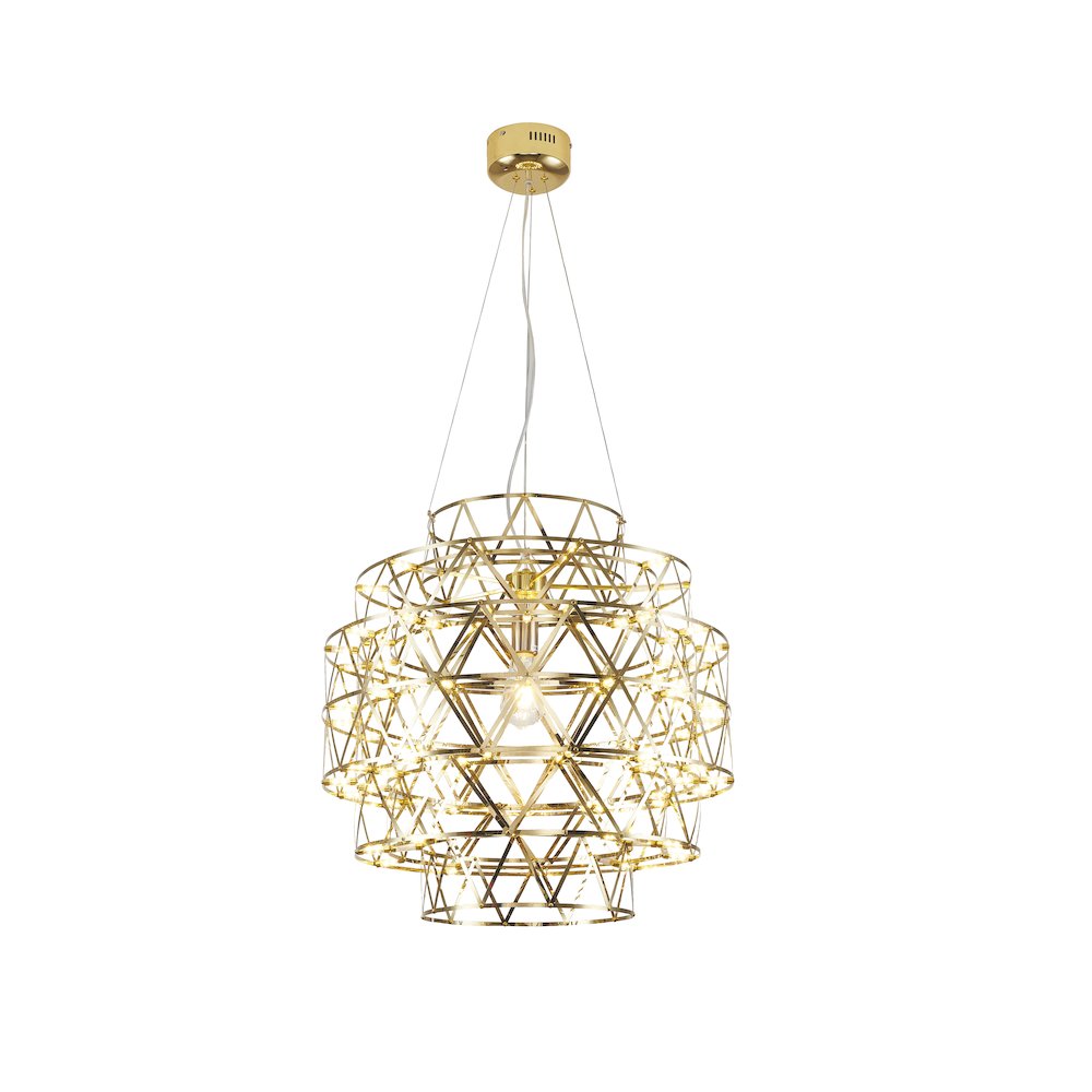 85-Light Dimmable Gold Stainless Steel LED Chandelier in a 5-Tier Design