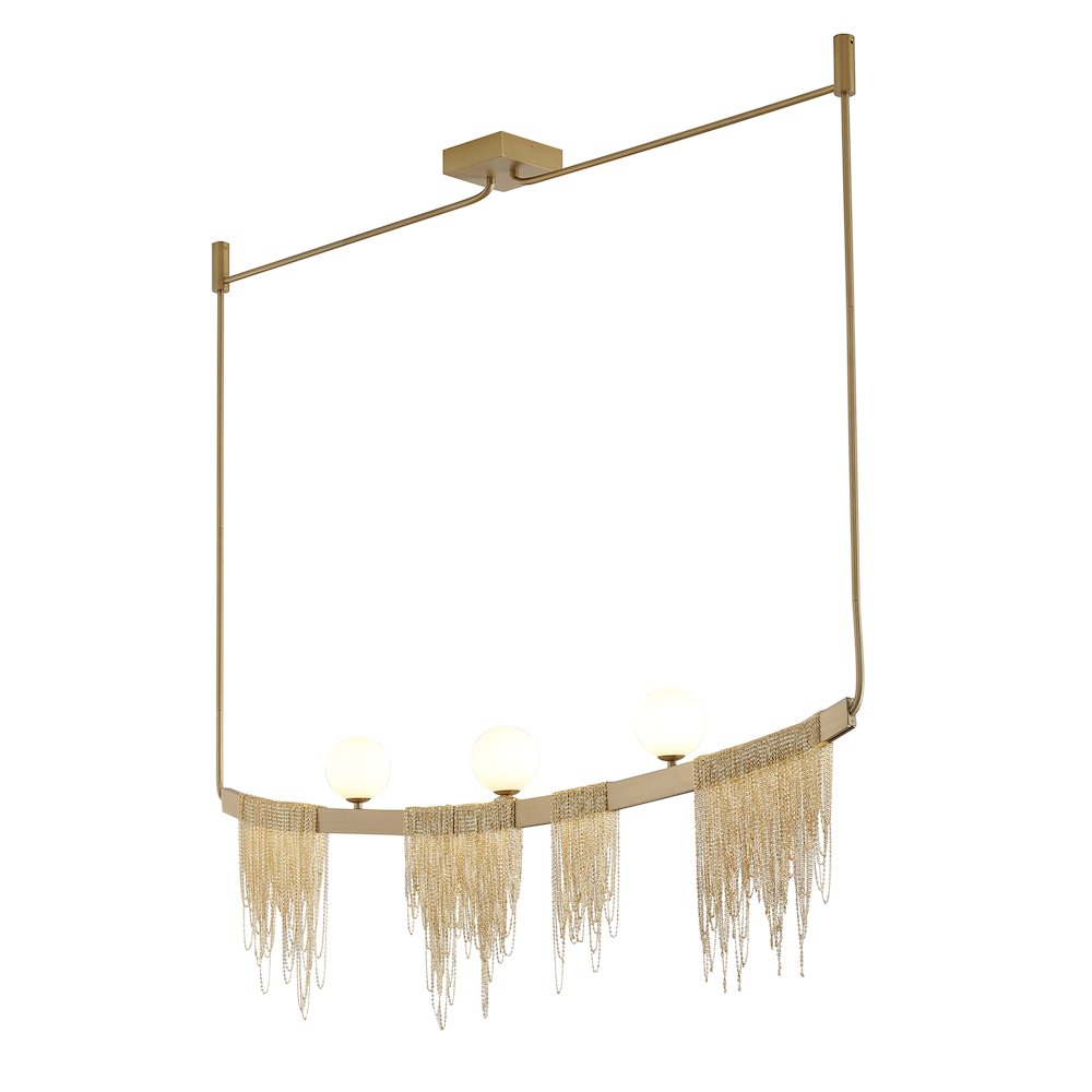3-Light Gold Chandelier With Hanning Chains And White Glass Shades