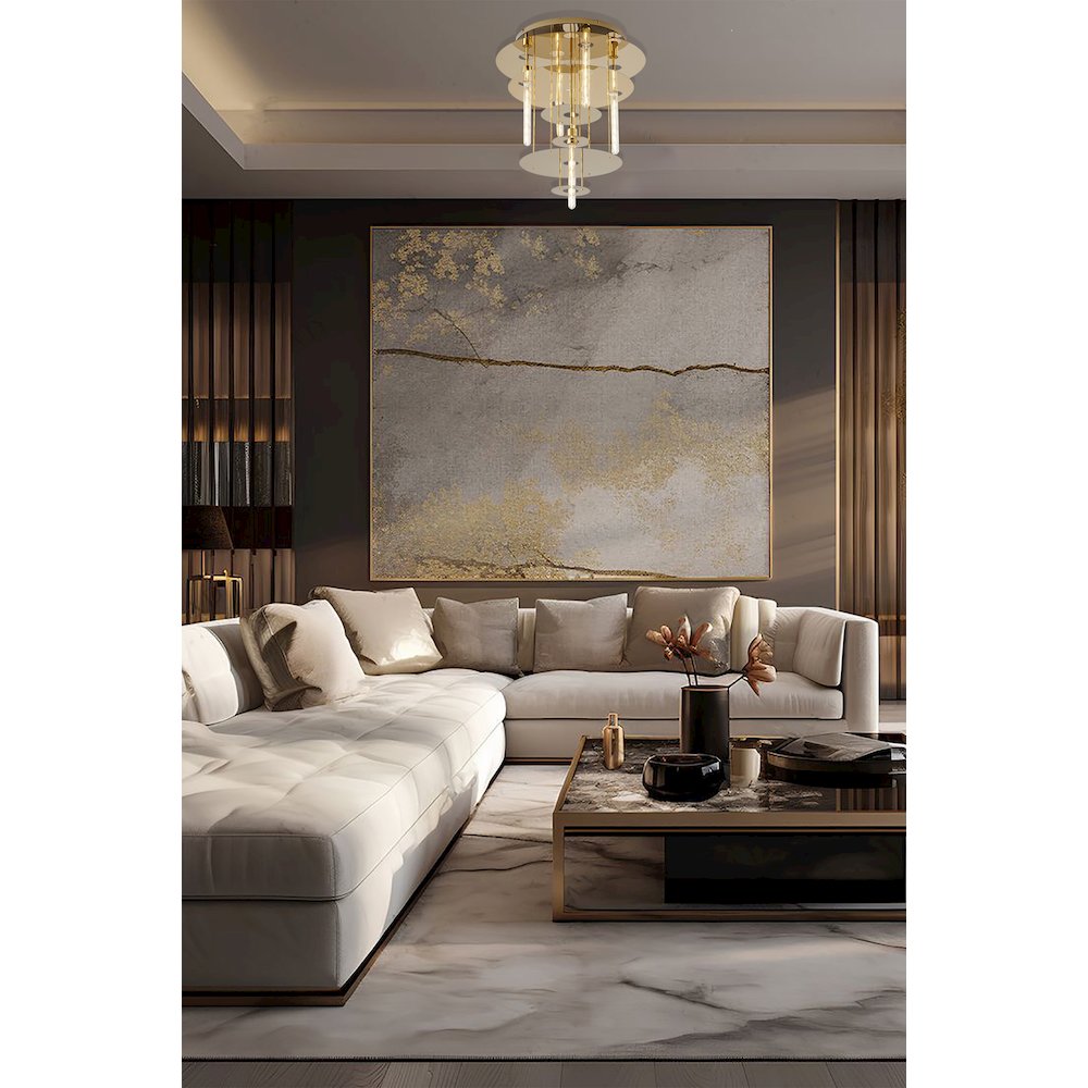 5-Light Gold Flush Mount With 4 Tier Halo