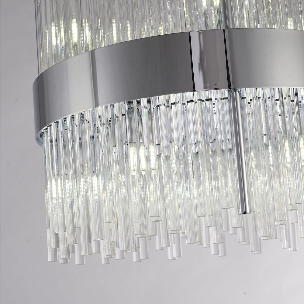 10-Light Chrome Chandelier With Clear Glass Rods