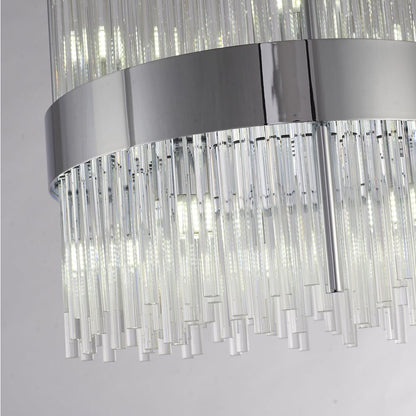 10-Light Chrome Chandelier With Clear Glass Rods