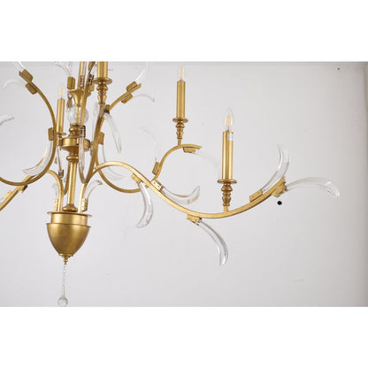 6-Light Gold Metal Leaf Chandelier With Clear Crystals