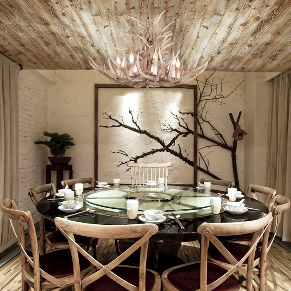 9-Light Bronze Polyresin Antler Horn Chandelier