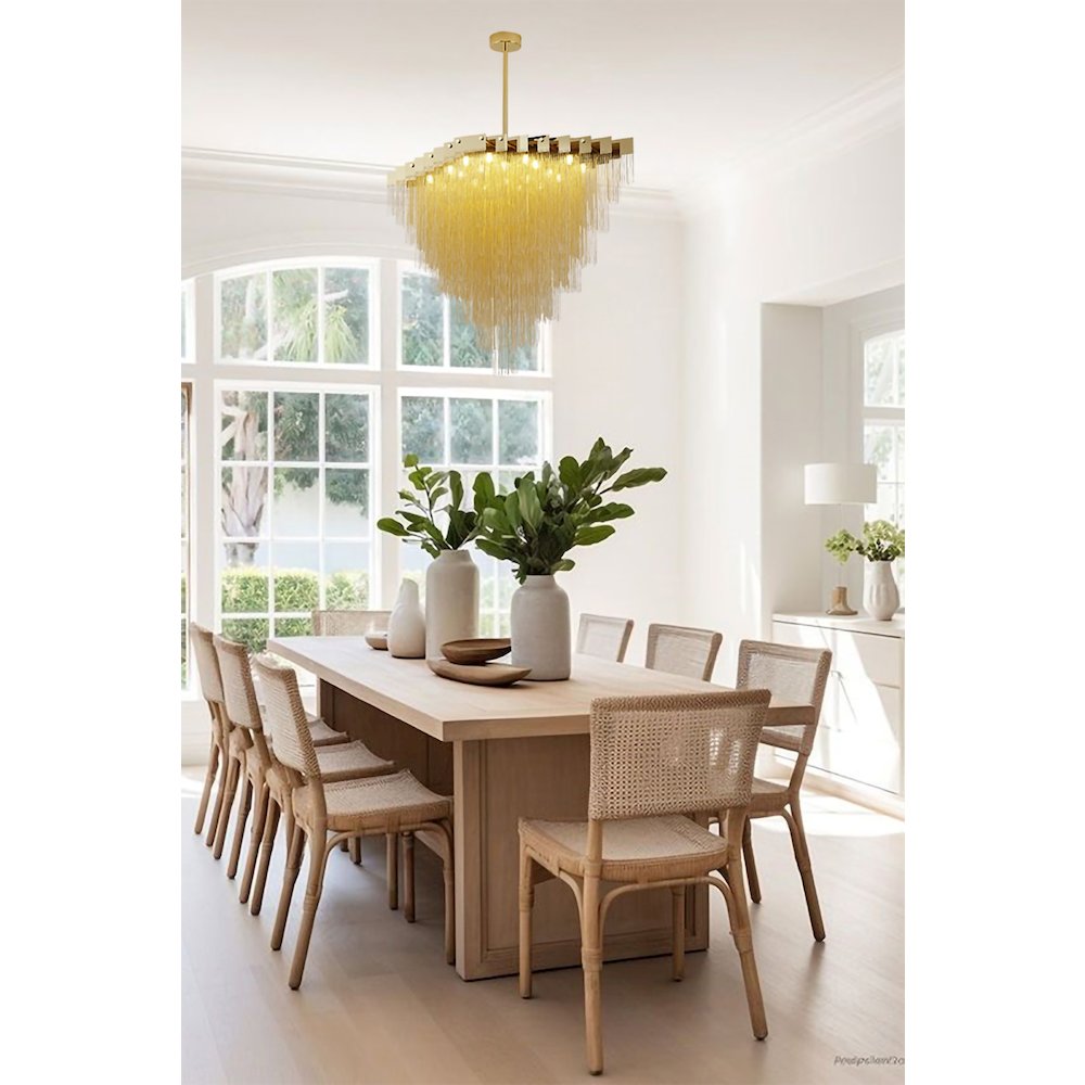 20-Light Gold Chandelier With Hanging Aluminum Chains