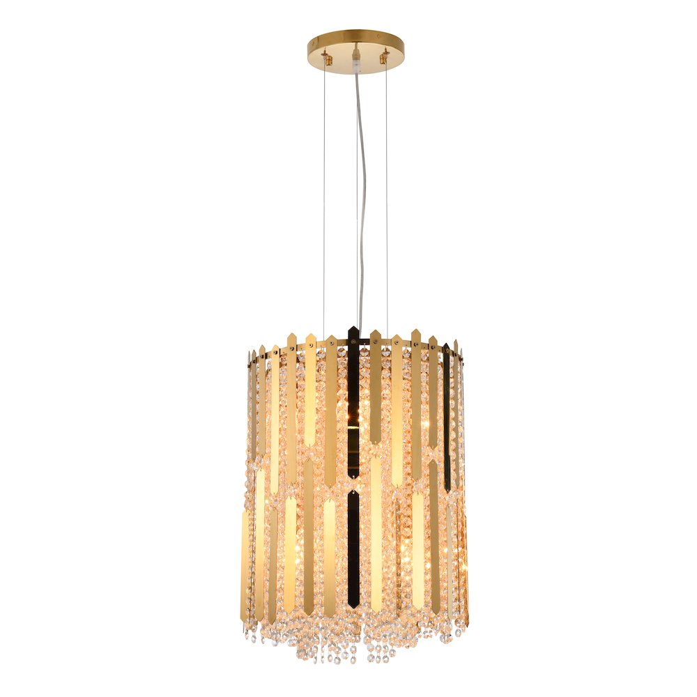 1-Light Gold Stainless Steel Pendant With Clear Crystals