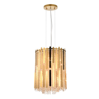 1-Light Gold Stainless Steel Pendant With Clear Crystals