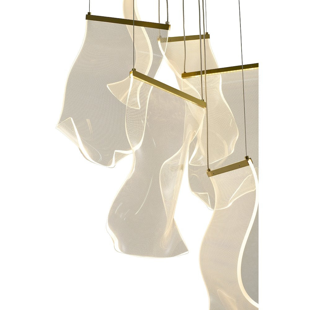 6-Light Gold LED Chandelier With Acrylic Pendants
