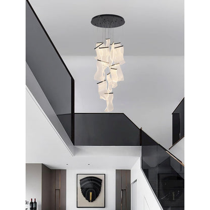 8-Light Satin Black Chandelier With Acrylic Crumbled Sheet Pendants