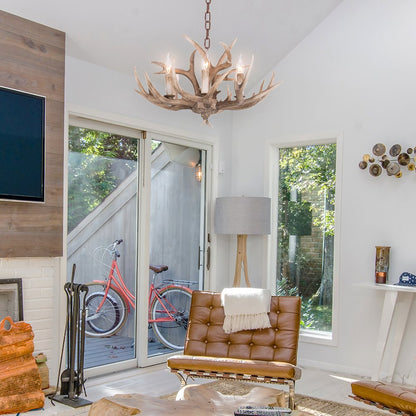 6-Light Bronze Polyresin Antler Horn Chandelier