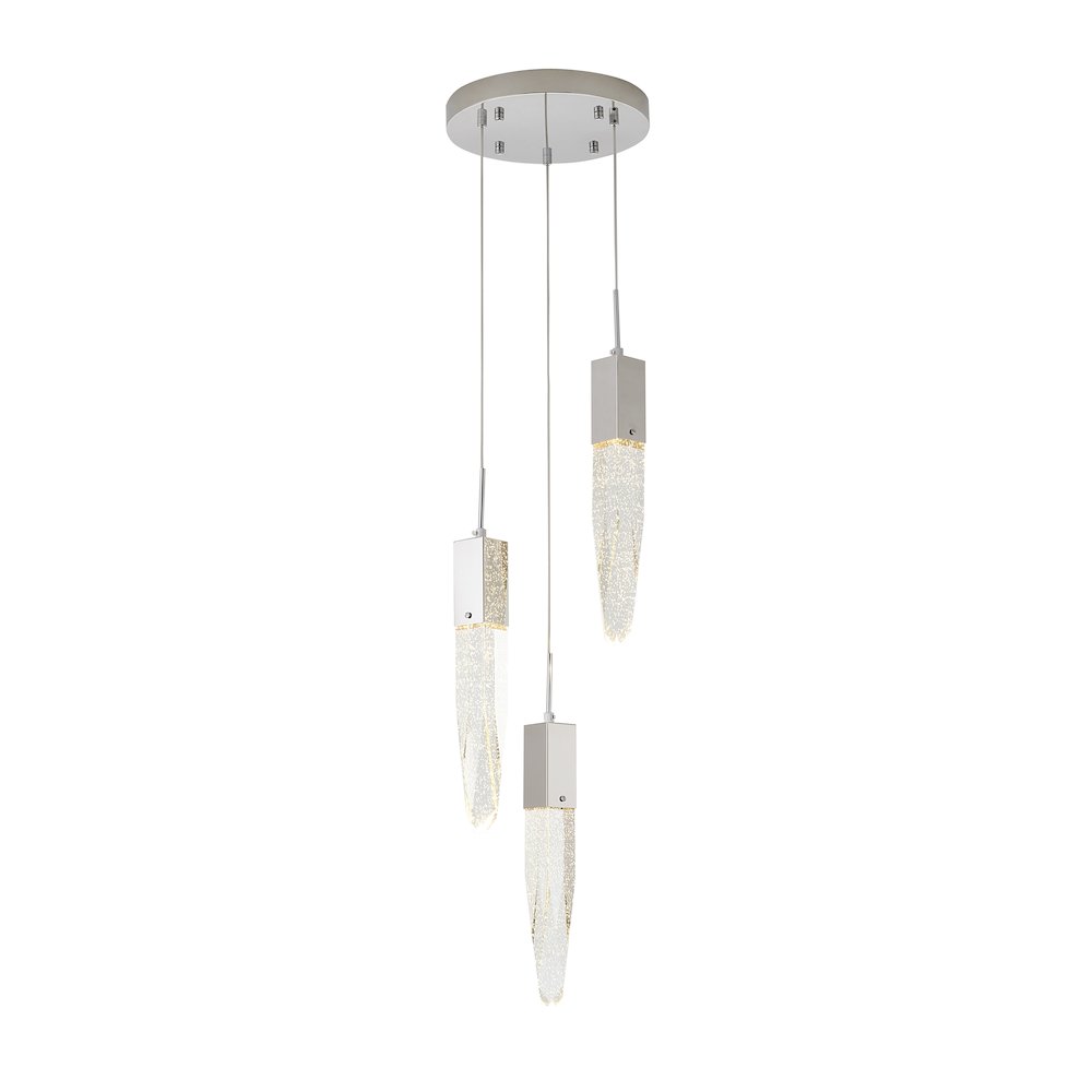 3-Light Chrome Chandelier With A Clear iceberg bubble Crystal