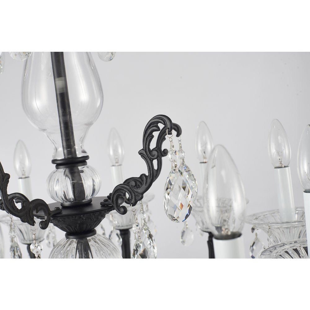 10-Light Satin Black Metal Chandelier With Clear Hanging Crystals