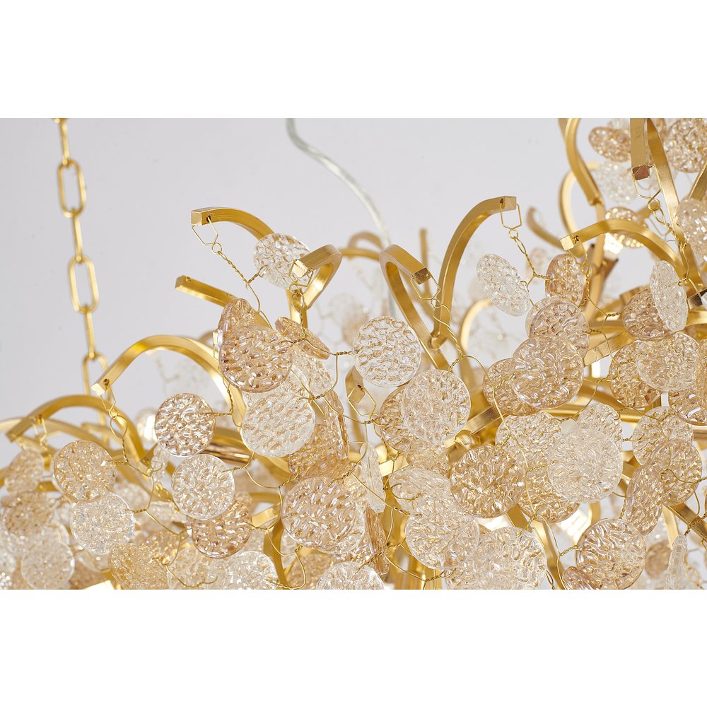 16-Light Gold Aluminum Chandelier With Clear Glass Petals