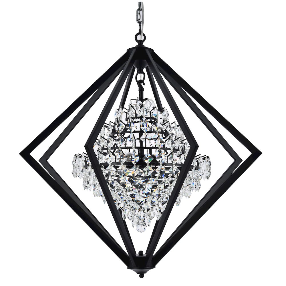 4-Light Black Metal Chandelier With Clear Crystals