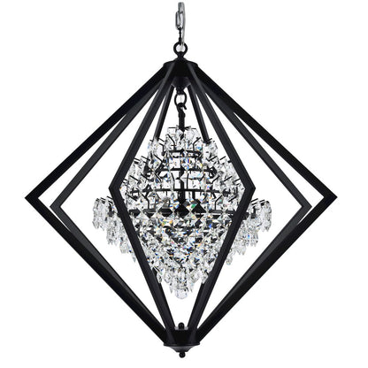 4-Light Black Metal Chandelier With Clear Crystals