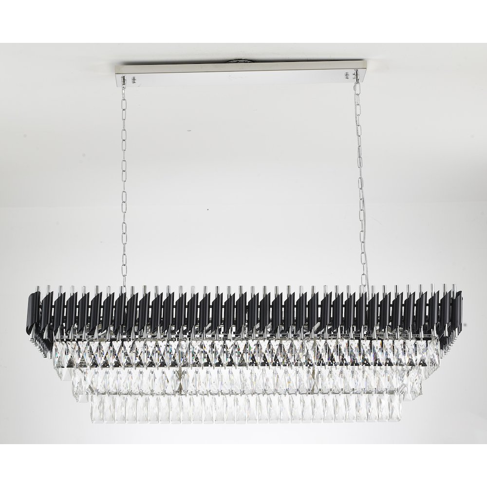 14-Light black and chrome chandelier with clear hanging crystal