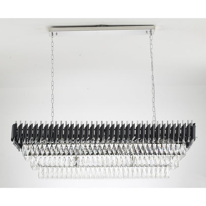 14-Light black and chrome chandelier with clear hanging crystal