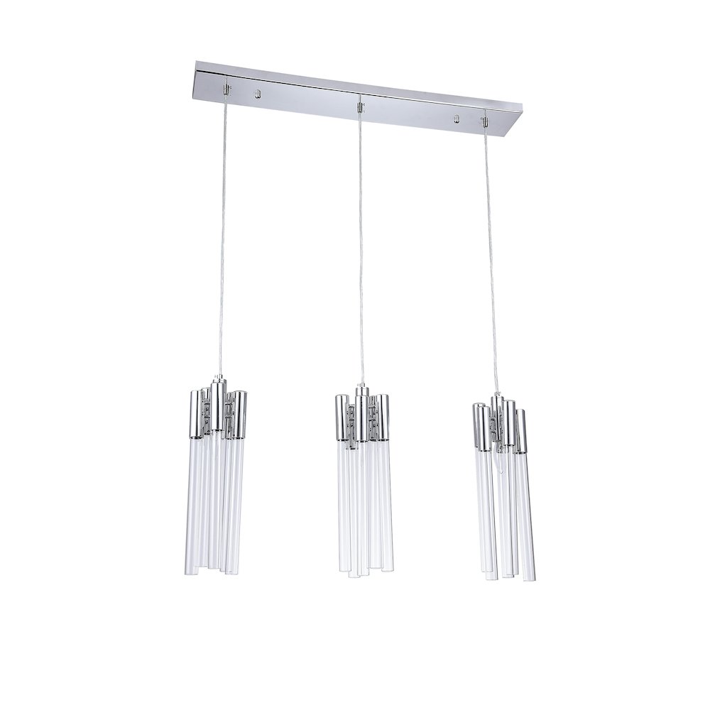 3-Light Chrome Chandelier With Clear Glass Tubes