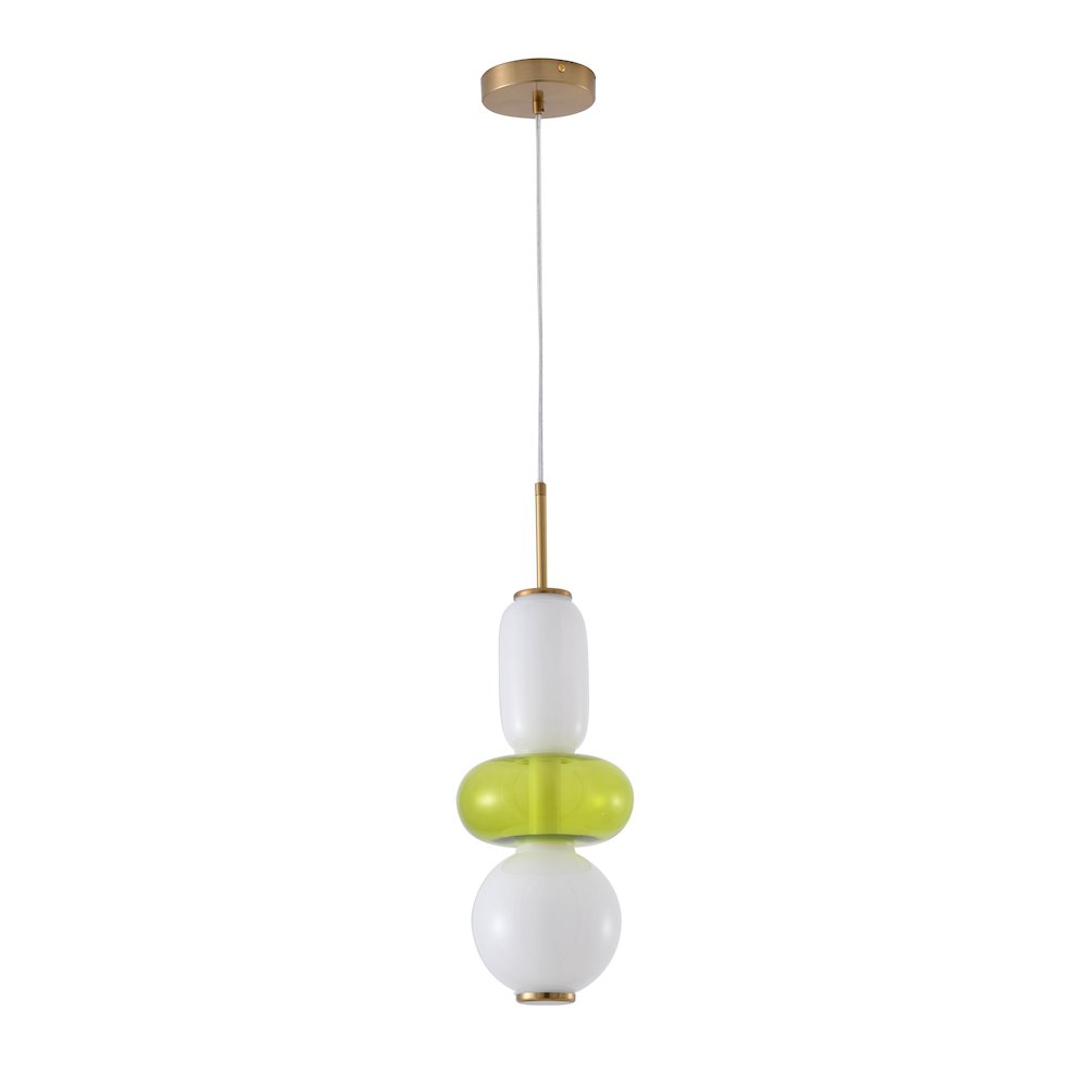 1-Light Gold LED Single Pendant With A Multi-color glass shade