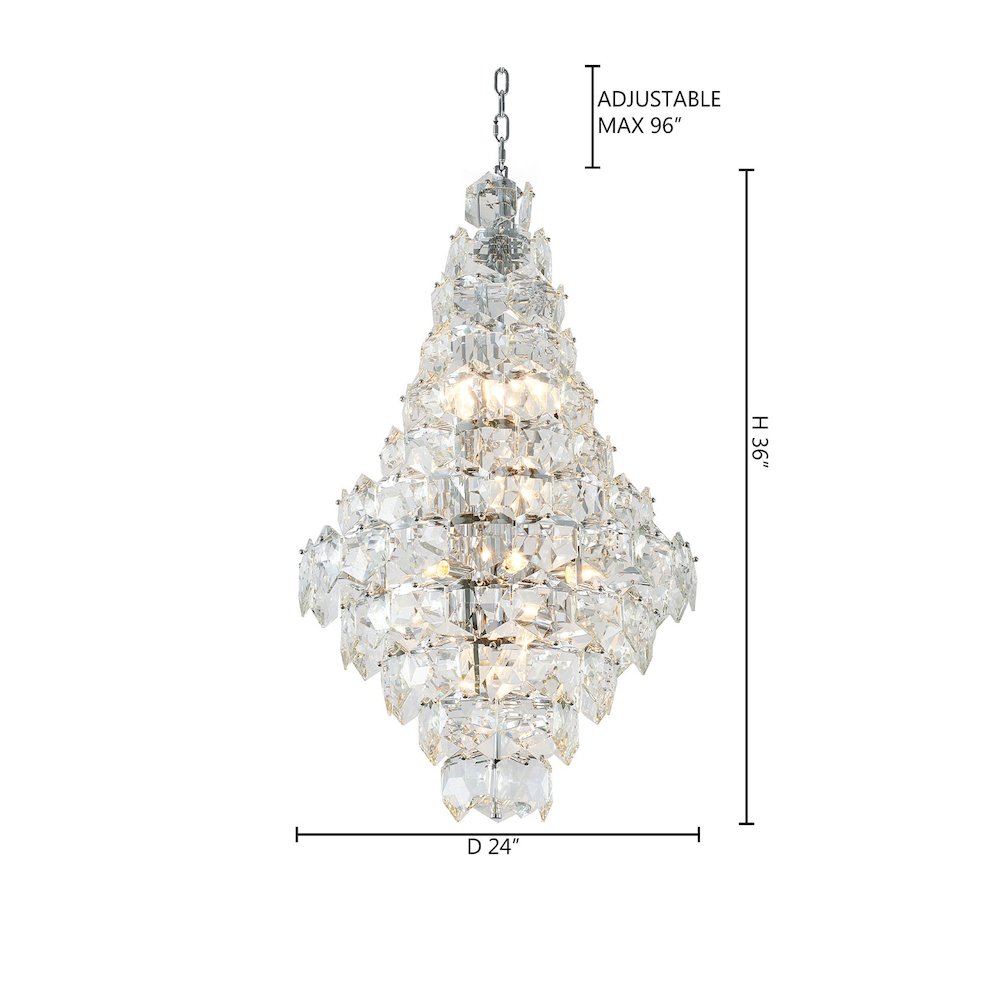15-Light Chrome Chandelier With Clear Crystals
